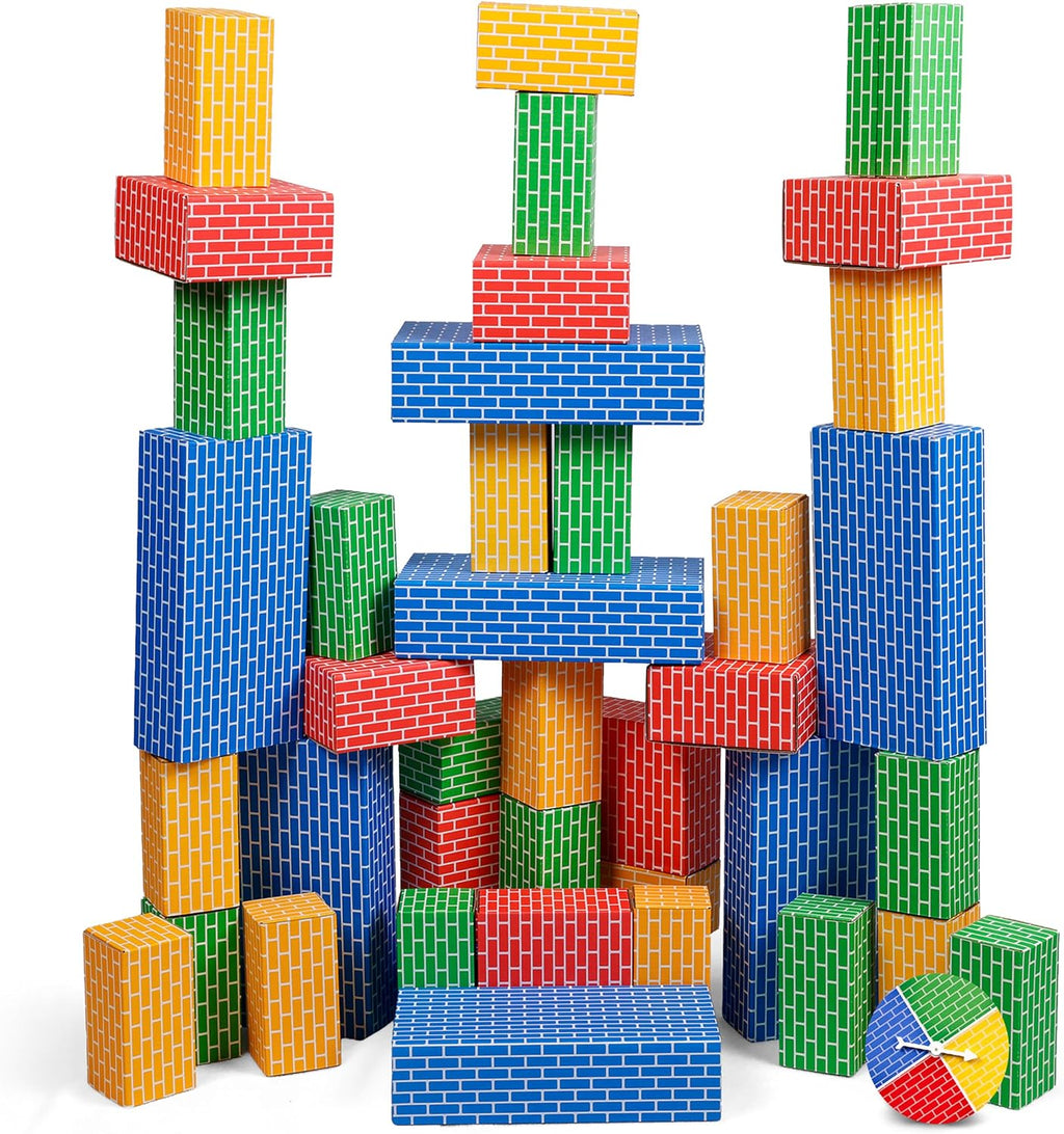 NATIONAL GEOGRAPHIC Kids Jumbo Cardboard Building Blocks 40 Heavy-Duty Bricks in 3 Sizes, Build & Learn with Game Spinner & Activity Cards for Kids 3+, Indoor Play Construction Toy for STEM Learning
