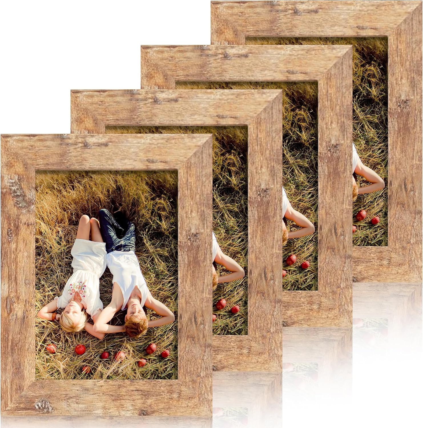 Set Of 4 Rustic Brown Picture Frames.