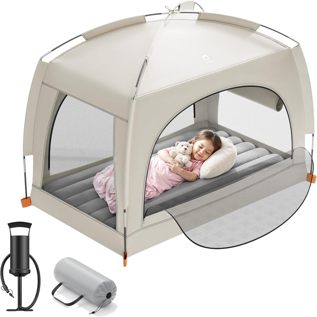 QPAU Lightweight Blow Up Kids Air Mattress with Hand Pump Indoor & Outdoor Portable for Camping, Travel, Home, Grandma Ages 3+