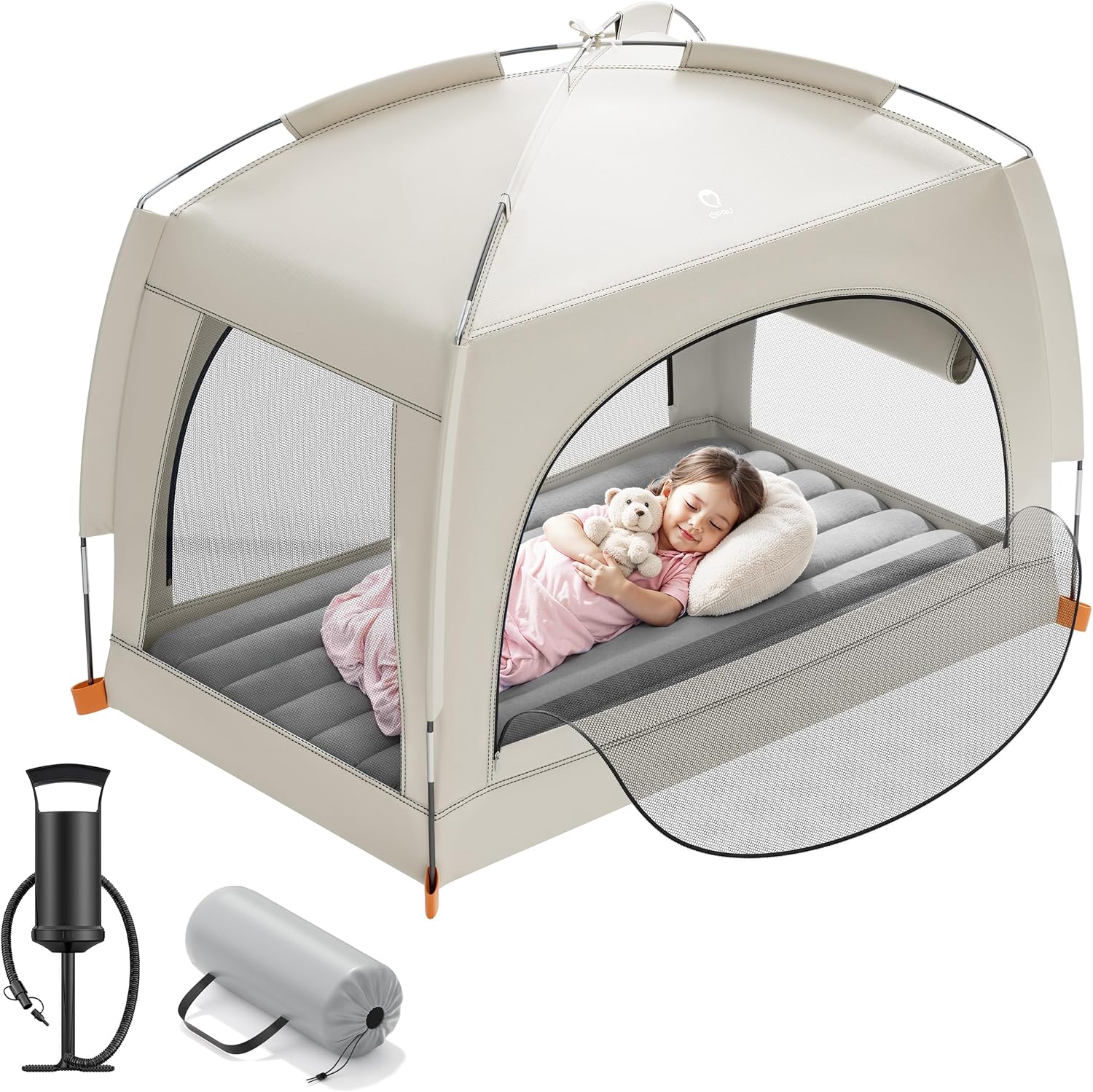 QPAU Lightweight Blow Up Kids Air Mattress with Hand Pump Indoor & Outdoor Portable for Camping, Travel, Home, Grandma Ages 3+