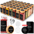 Square Spice Jars with Bamboo Wooden Lid (Pack of 36) Spice Jars with Shaker Insert and 240 Labels - Bamboo Lid Glass Container for Spice Organisation [4.3 in Ã— 1.8 in]