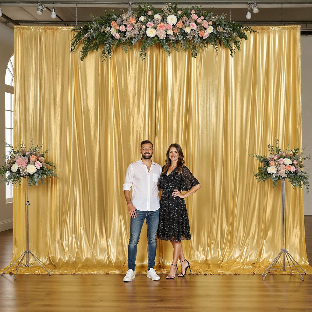 Gold Sequin Backdrop Curtain Panels 10x8ft for Party,Rich Gold Smooth Non Shedding Glitter Drapes,Shimmer Stretch Backdrop for Weddings Birthdays Parties Photography,2 Panels(5x8ft Each)