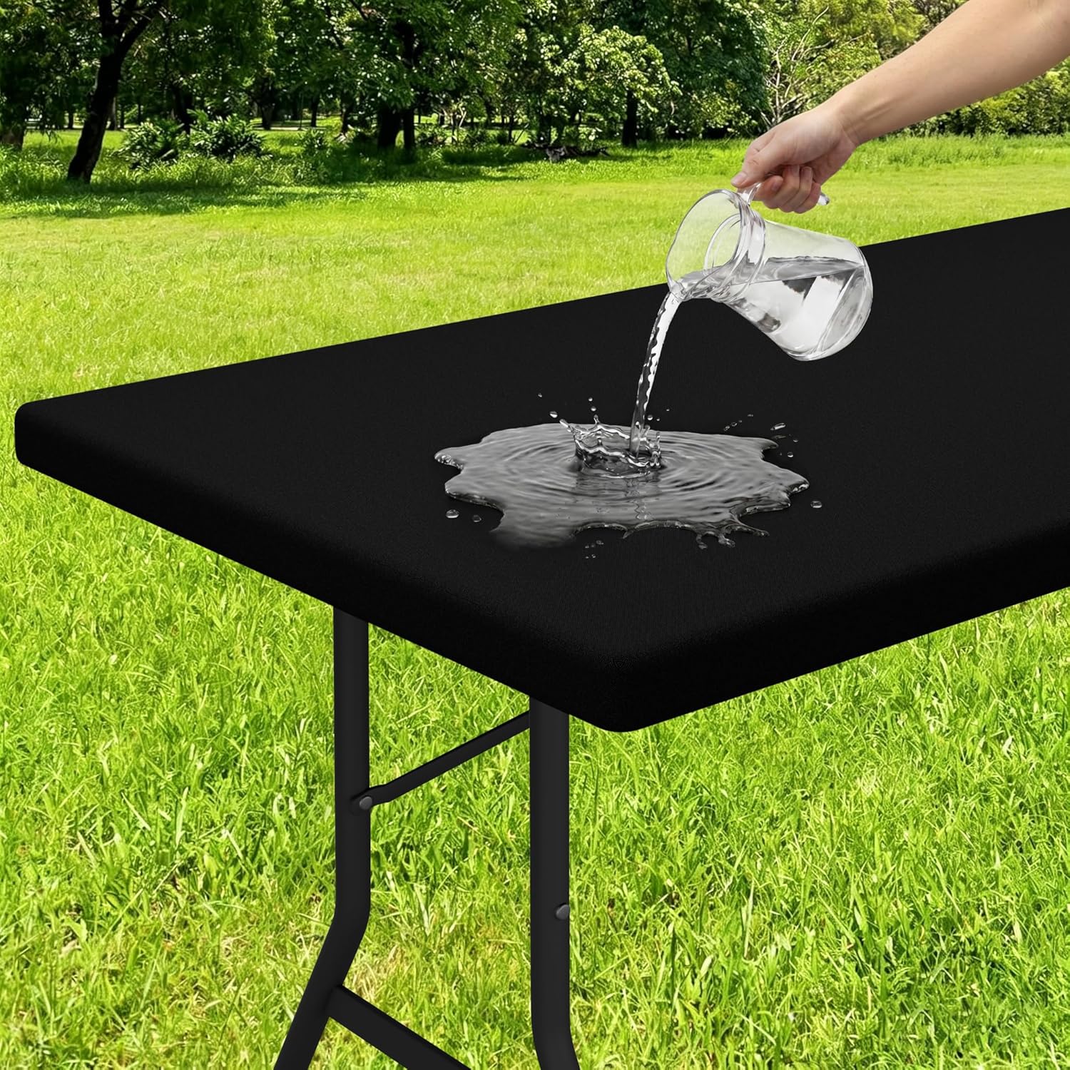 Smiry Rectangle Tablecloth, Elastic Fitted Flannel Backed Vinyl Tablecloths for 5ft Folding Tables, Waterproof Wipeable Table Covers for Indoor, Outdoor, Camping and Picnic (Black, 42"x60")