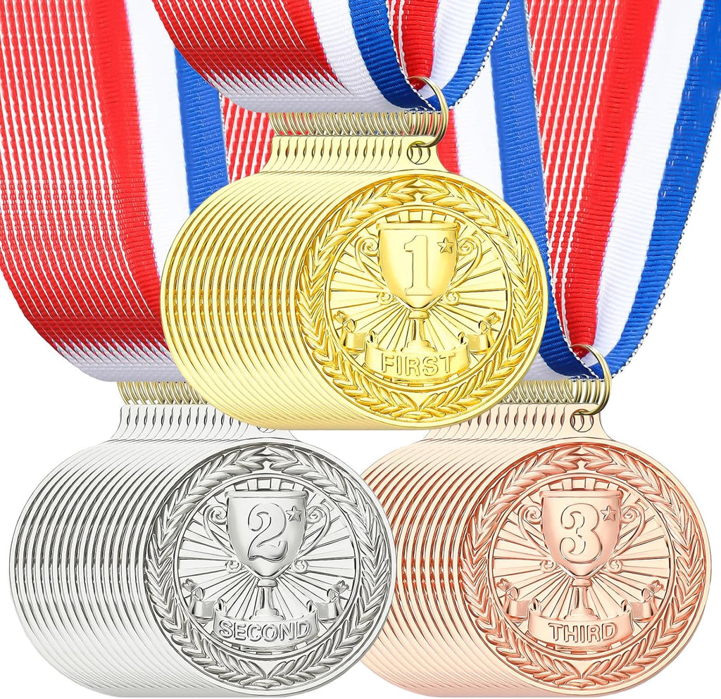 RoundFunny 48 Pcs Award Medals 1st 2nd 3rd Place Medals Metal Winner Trophy Awards Gold Silver Bronze Prizes for Sports Competitions Party, 2 Inches (Bright Color)