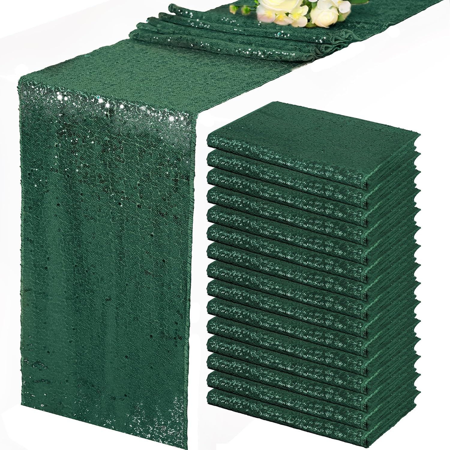 15 Pack Silver Table Runner Sequin Table Runner