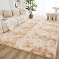 4x6 Shag Area Rug for Living Room Bedroom, Tie-Dyed Beige High Pile Soft Plush Shaggy Furry Cream Bedside Playroom Dorm Carpet, Non-Slip, Non-Shedding Modern Indoor Floor Rug