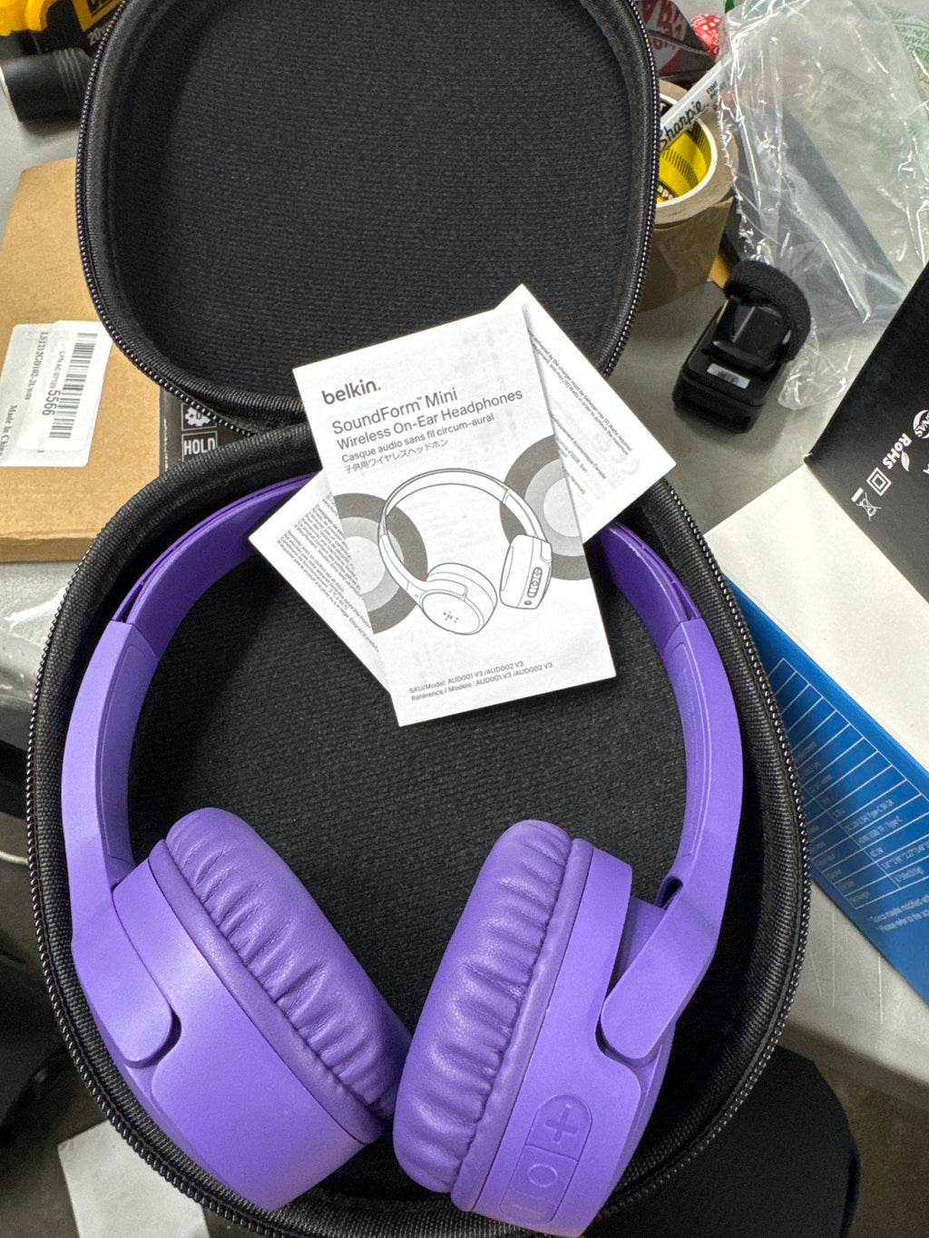 Belkin SoundForm Mini - Wireless Bluetooth Kids Headphones, 30H Battery, 85dB Safe Volume Limit, Built-In Microphone - Toddler On-Ear Earphones for iPhone, iPad, Fire Tablet, Ideal for School - Purple
