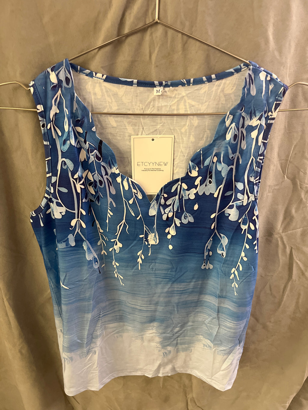 Etcyynew blue flower sleeveless blouse