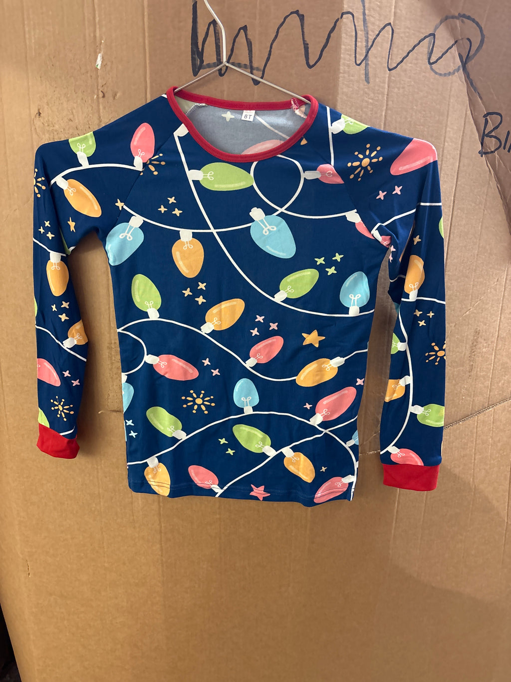 Kids Christmas lights pajamas shirt and pants set (8T)