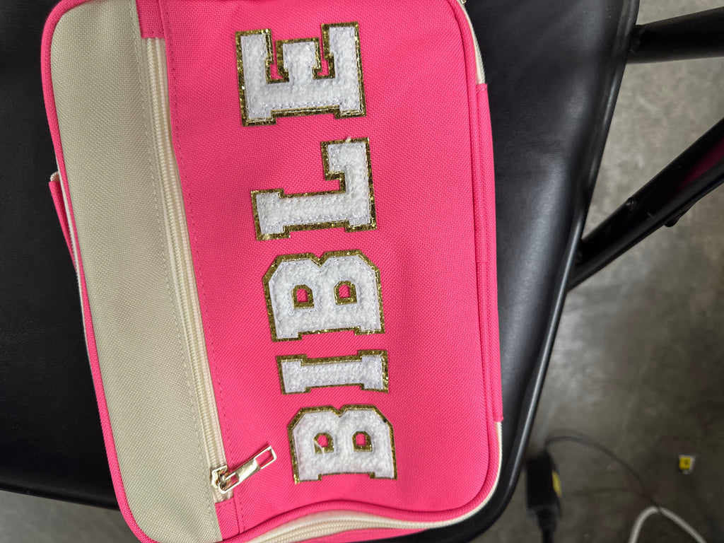 Bible Cover Case for Women girls, Preppy Bible Bag with Adjustable Shoulder Strap, Waterproof Bible Carrying Tote Bags Holder for Bible Study Supplies Accessories & Christian Gifts (Rose Red)