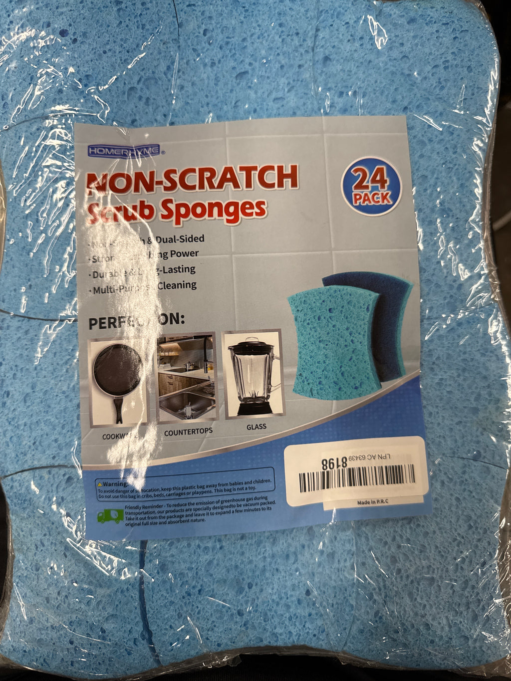 HOMERHYME Non-Scratch Cellulose Scrub Sponges 24 Pack, Kitchen Sponge with Double-Side & Ergonomic Design. Sturdy Sponge for Dishes, Coated Cookware, Sink, Countertops.