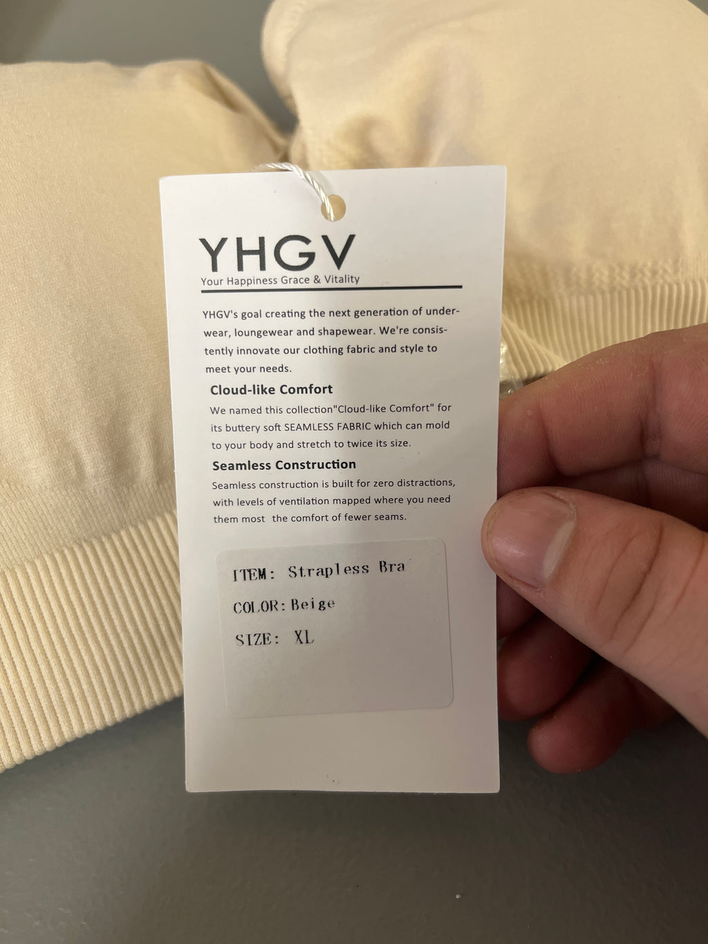 YHGV beige strapless bra