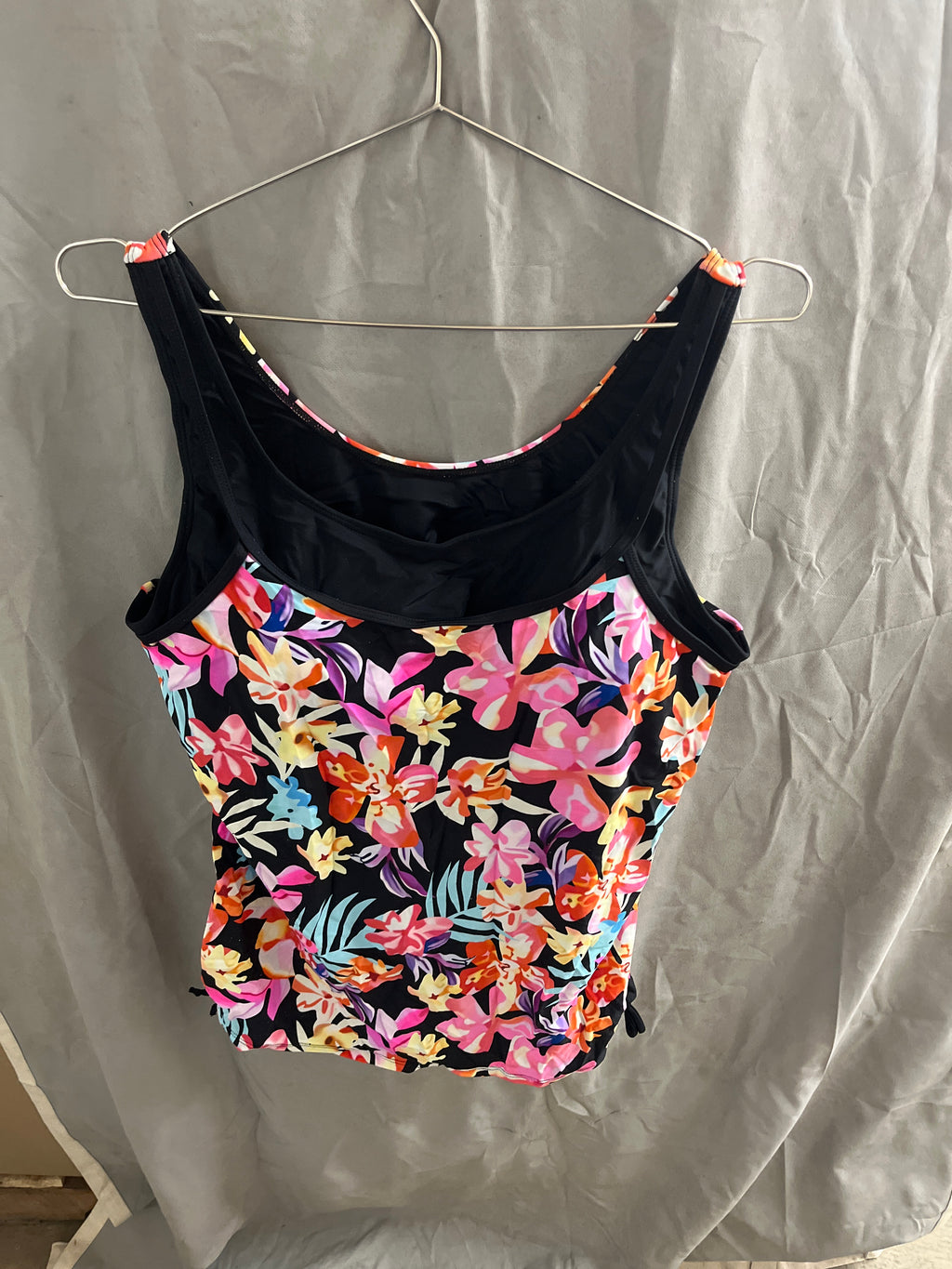 Orange and pink floral 2 piece bathing suit