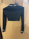 Women’s long sleeve crop top says never mind around the neck and wrists