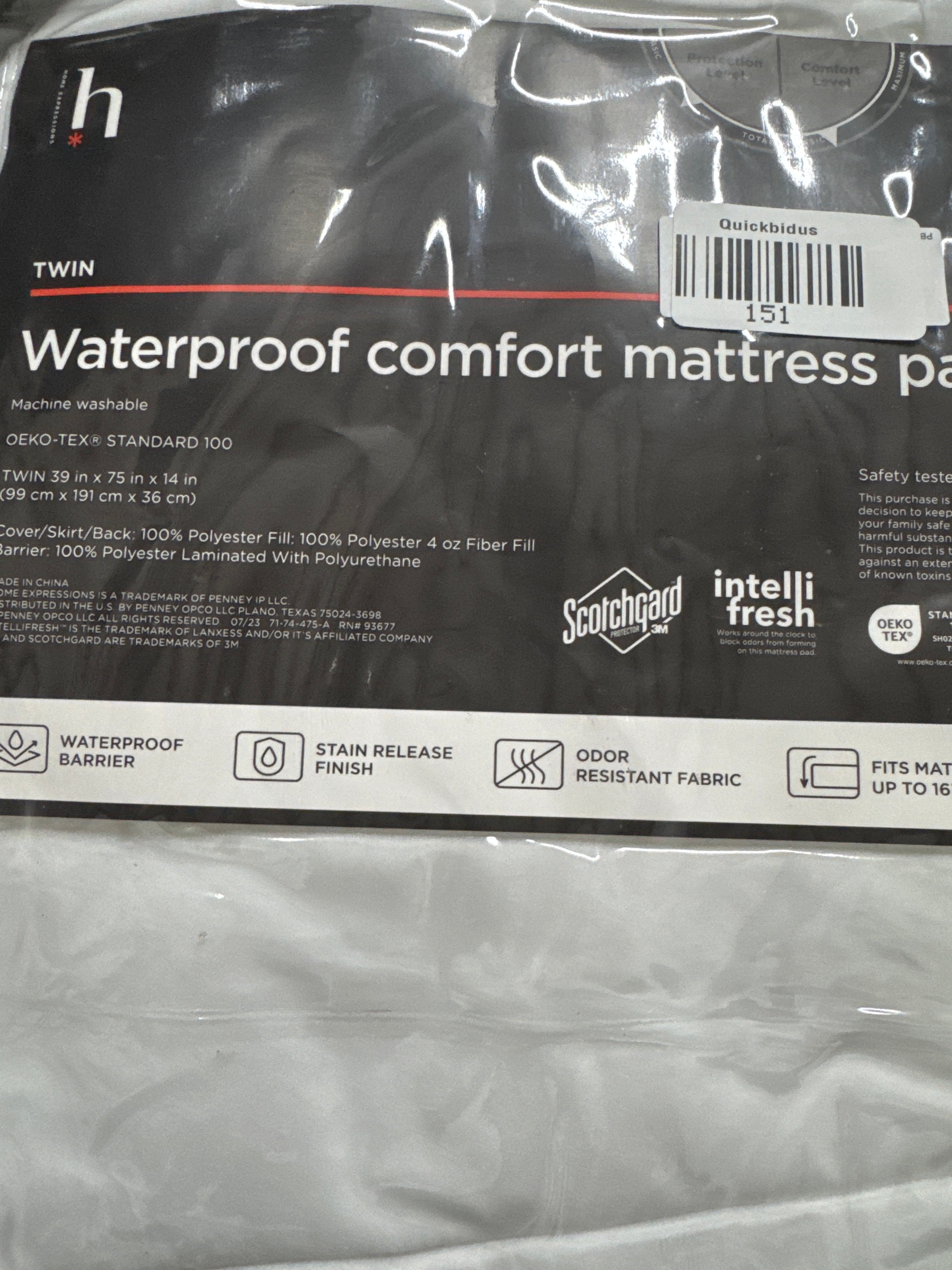 HOME Twin Waterproof comfort Mattress pad