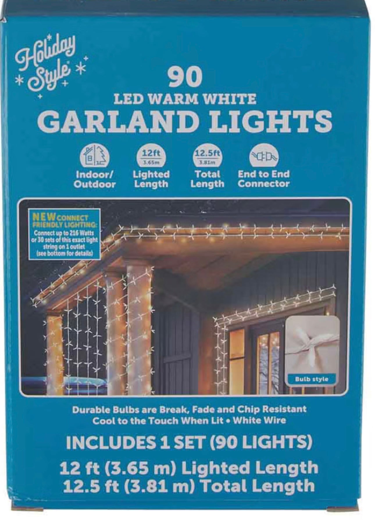 Set of 2 Holliday style 90 LED warm, white garland lights ￼