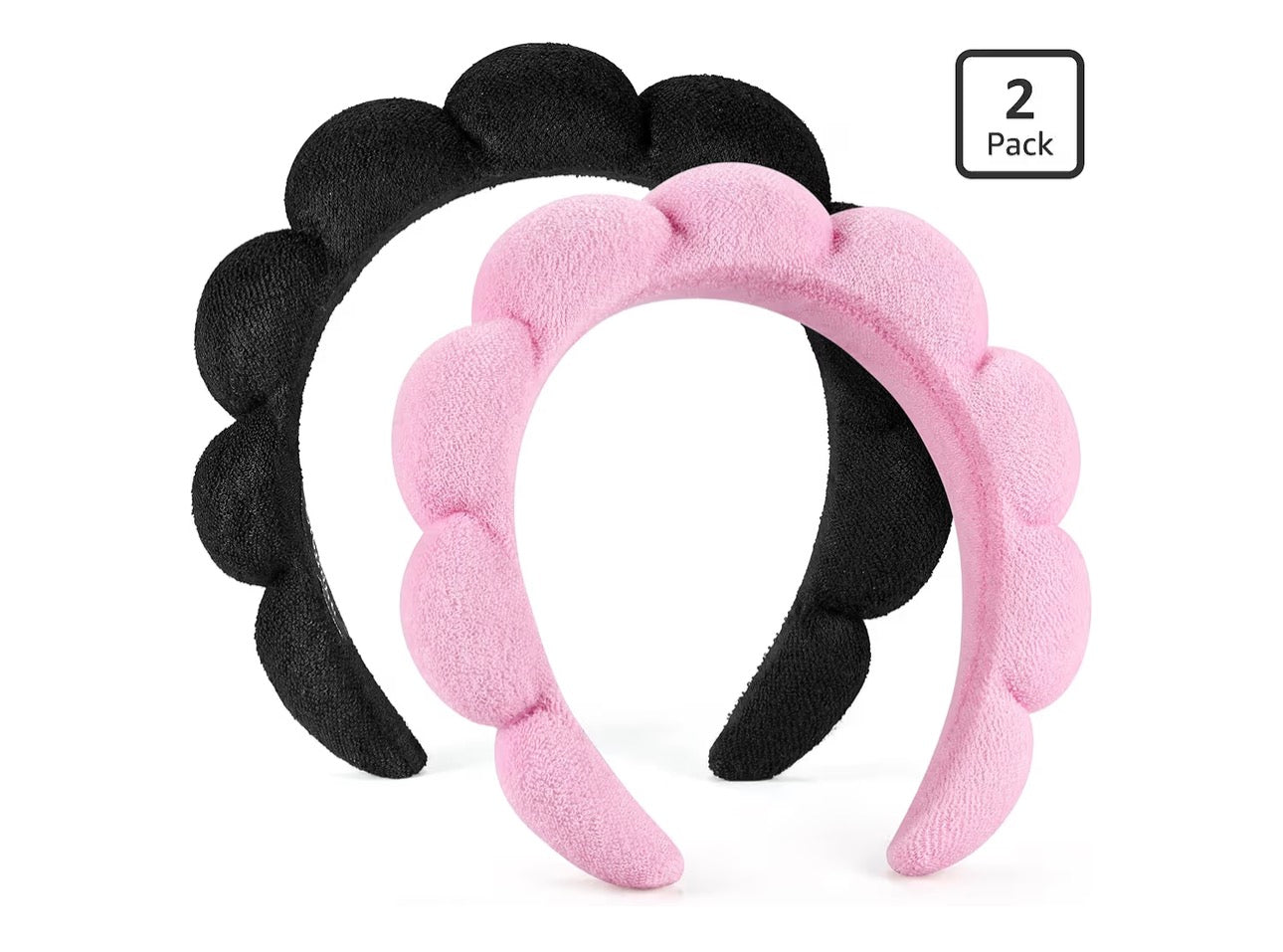 Ztomine Spa Headbands for Washing Face or Facial, Set of 2 Skincare Headbands, Terry Cloth Headband Wash Combo Pack - Puffy Makeup Washing, Mask, Skin Treatment (Black & Pink)