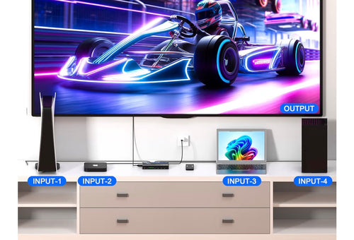 4K@60Hz HDMI Switch 4 in 1 Out 1080P@120Hz HDMI Switcher 4 Ports Selector with Remote Support 18Gbps HDR 10+ Dolby Vision/Atmos HDCP 2.2, RS232 Control