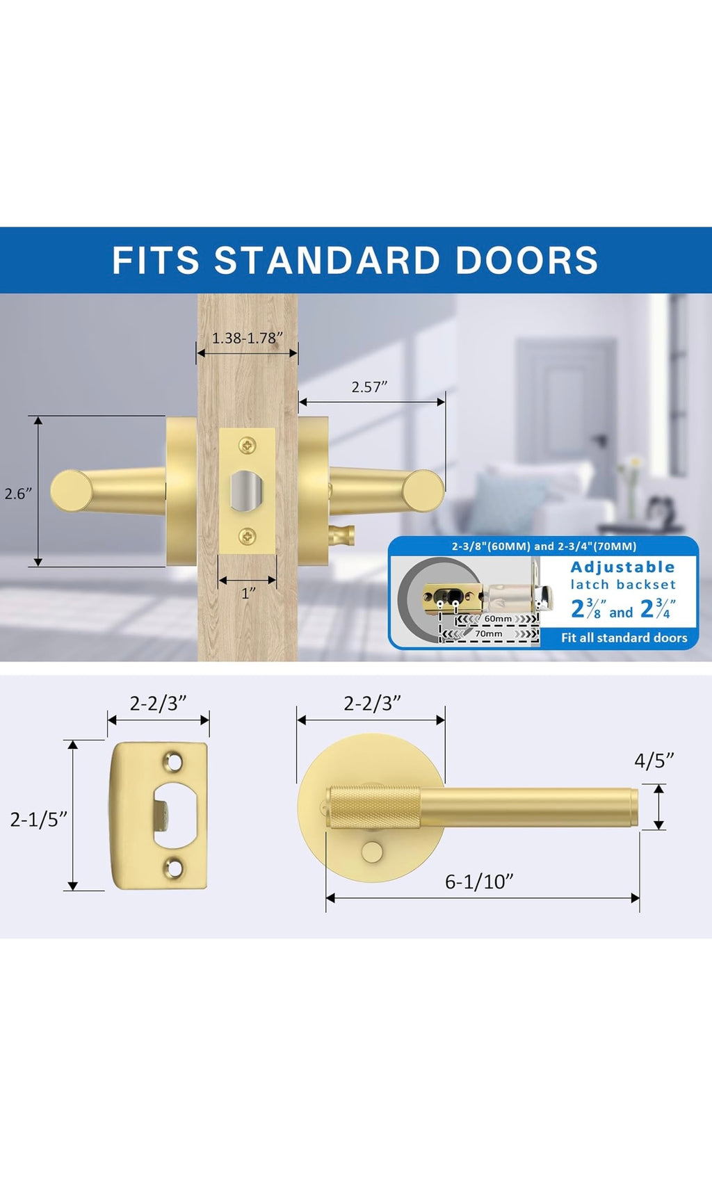 3 pack brushed gold door handles