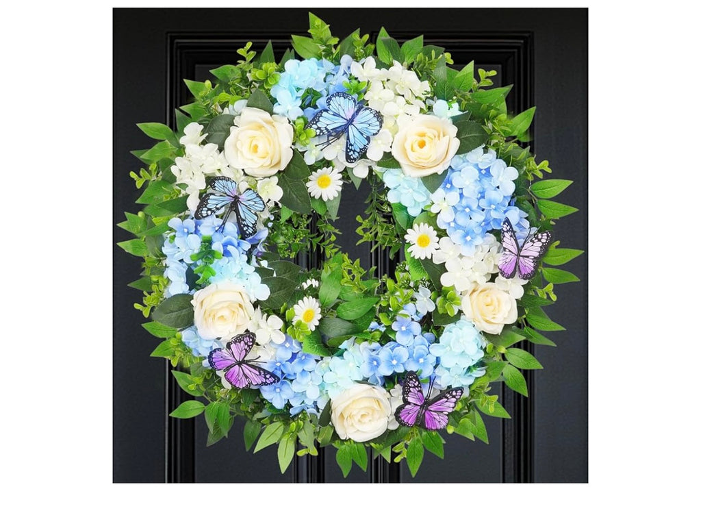 Lighted 24” Spring summer wreath for front door.