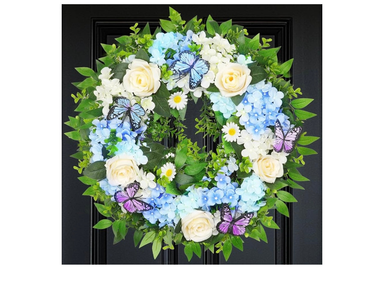 Lighted 24” Spring summer wreath for front door.