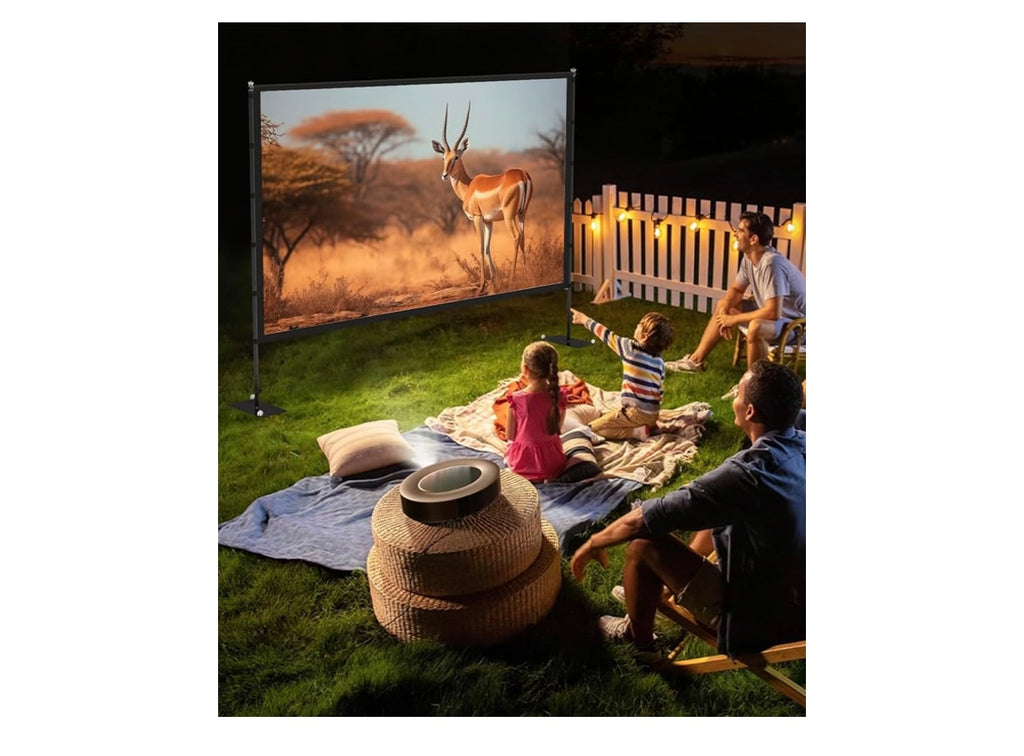 Outdoor projector screen with stand.