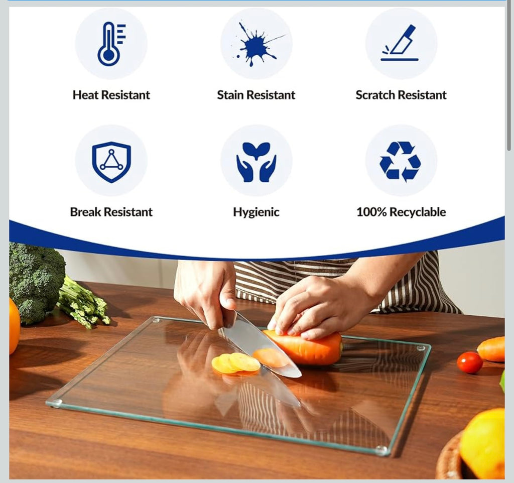Kitchenville Glass Chopping Board 40x30cm : Tempered Glass Worktop Saver for Kitchens, Durable, Scratch-Resistant, Heat-Proof Cutting Board - Clear.