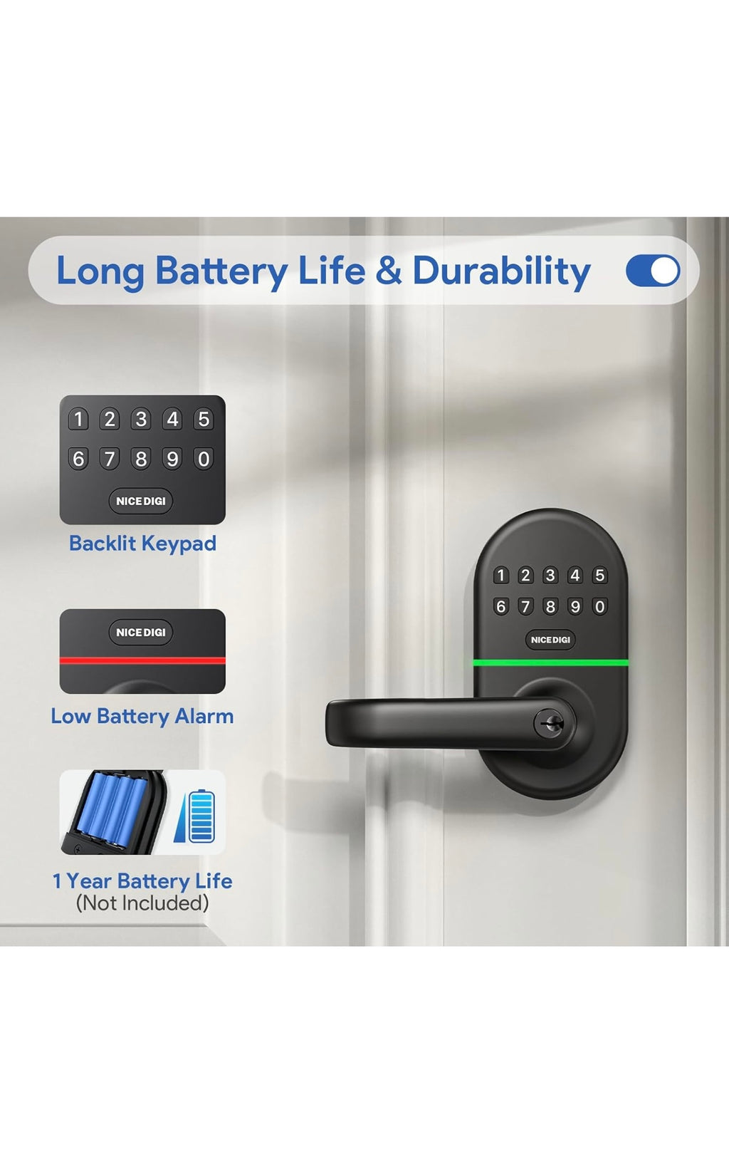 Keypad door lock with handle