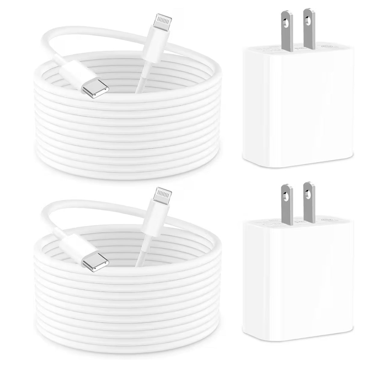 Pack of 2 Charger Fast Charging, Rombica 2Pack 20W PD USB-C Power Wall Charger Adapter with 6FT Type-C to Lightning Cable Compatible for iPhone 14 Pro 14 Pro Max 13 12 11 XS XR X 8 iPad