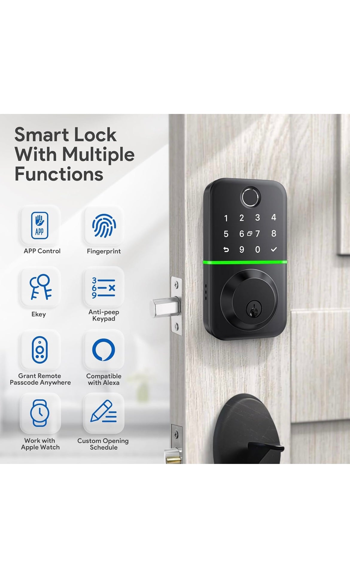 Smart door lock deadbolt with keypad