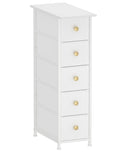 GiftGo Narrow Dresser Cabinet Vertical Slim Dresser Chest of Drawers Skinny Storage Tower for Small Spaces Gaps Closet Bedroom Bathroom Small Fabric Drawer Unit (White, 5 Drawers)