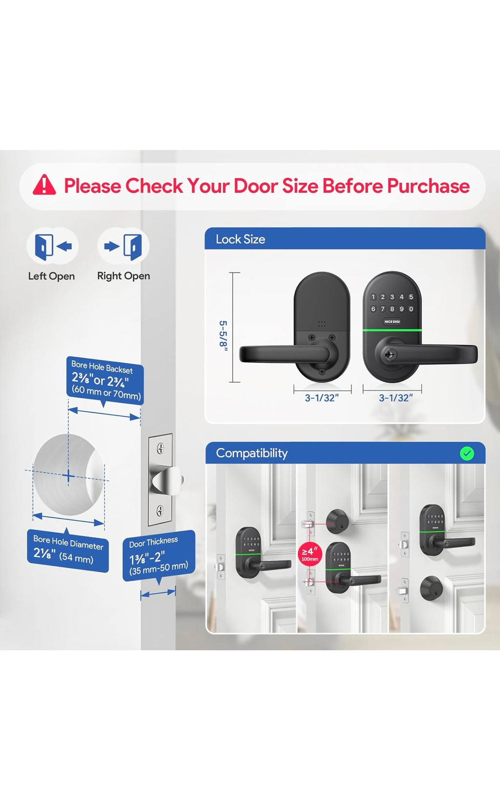 Keypad door lock with handle