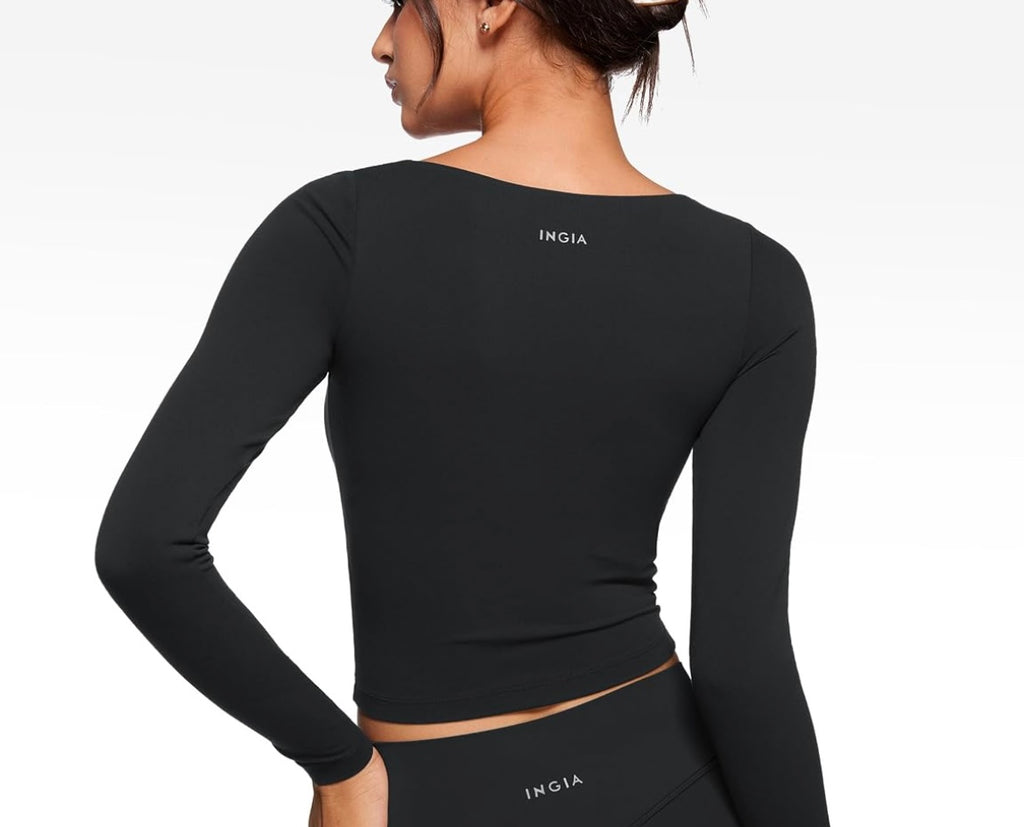 INGIA Womens V-Neck Long Sleeve Tops Padded
Slim Fit, Athletic Shirts, Casual, Yoga, Gym, Workout