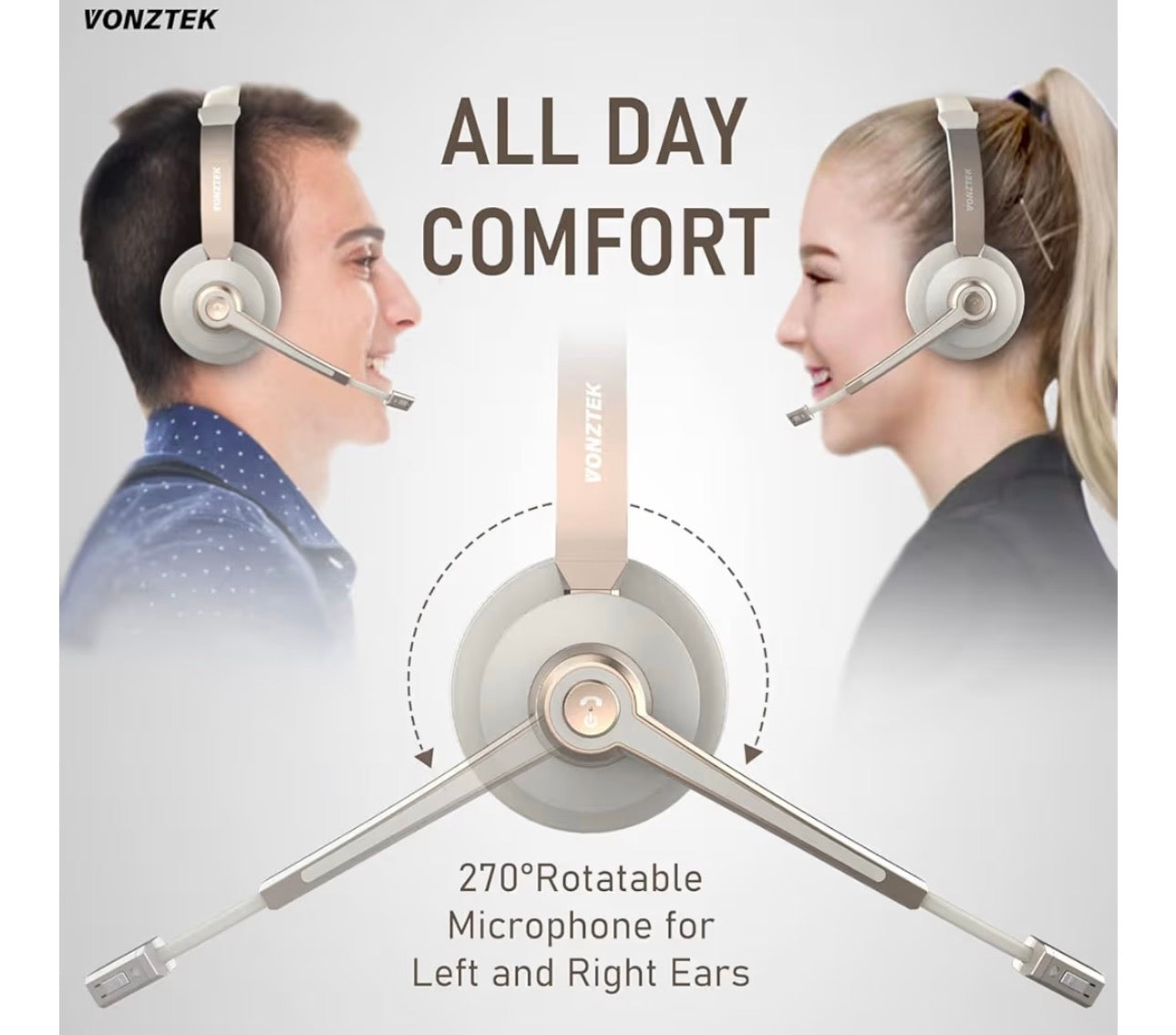 Trucker Bluetooth Headset, Wireless Headset with with Microphone Noise Canceling & USB Dongle, 5.0 Bluetooth Headphones with Mic Mute for Remote Work Cell Phone Computer Office Teams Conference Call