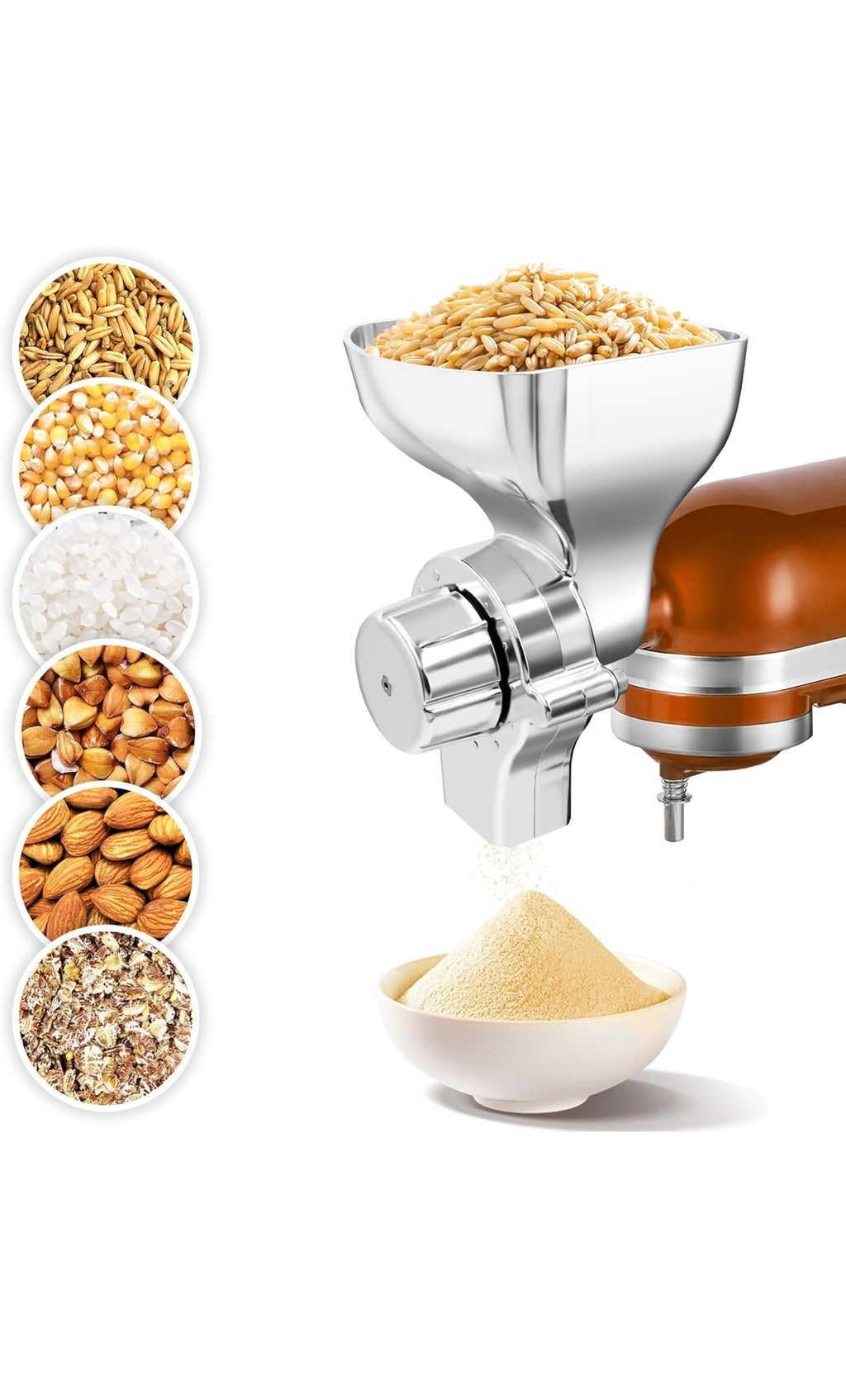 All metal grain mill attachment for kitchen aid stand mixer