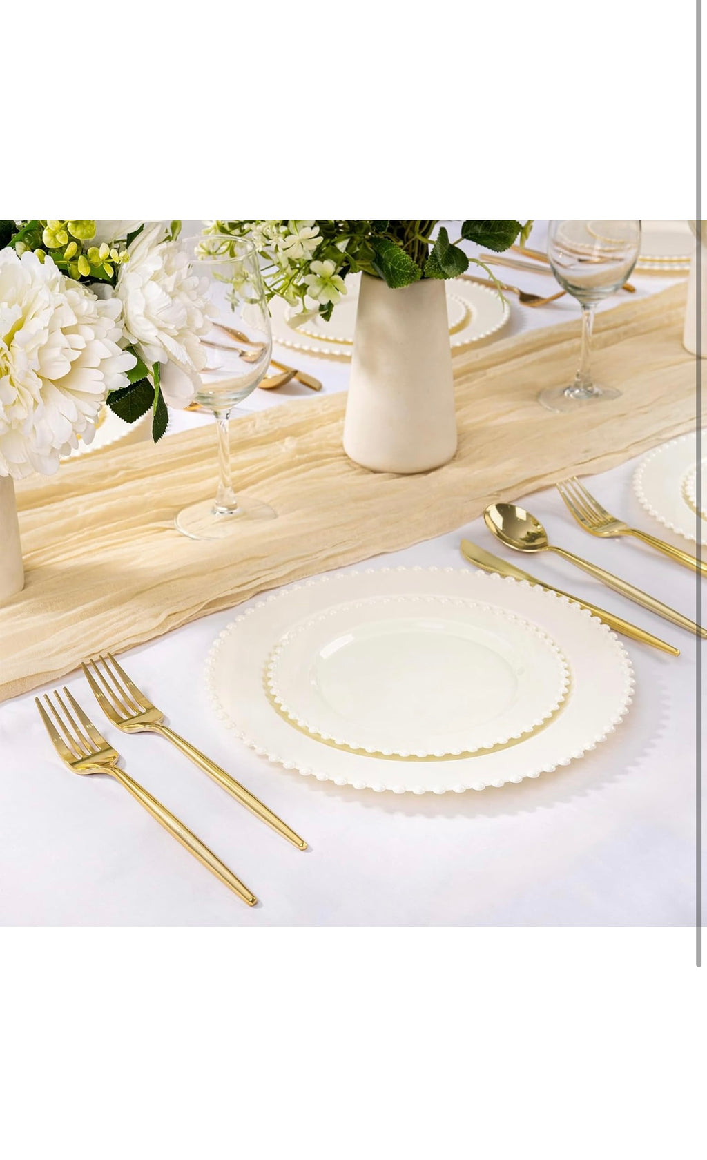 60 pcs plastic plates beaded ivory