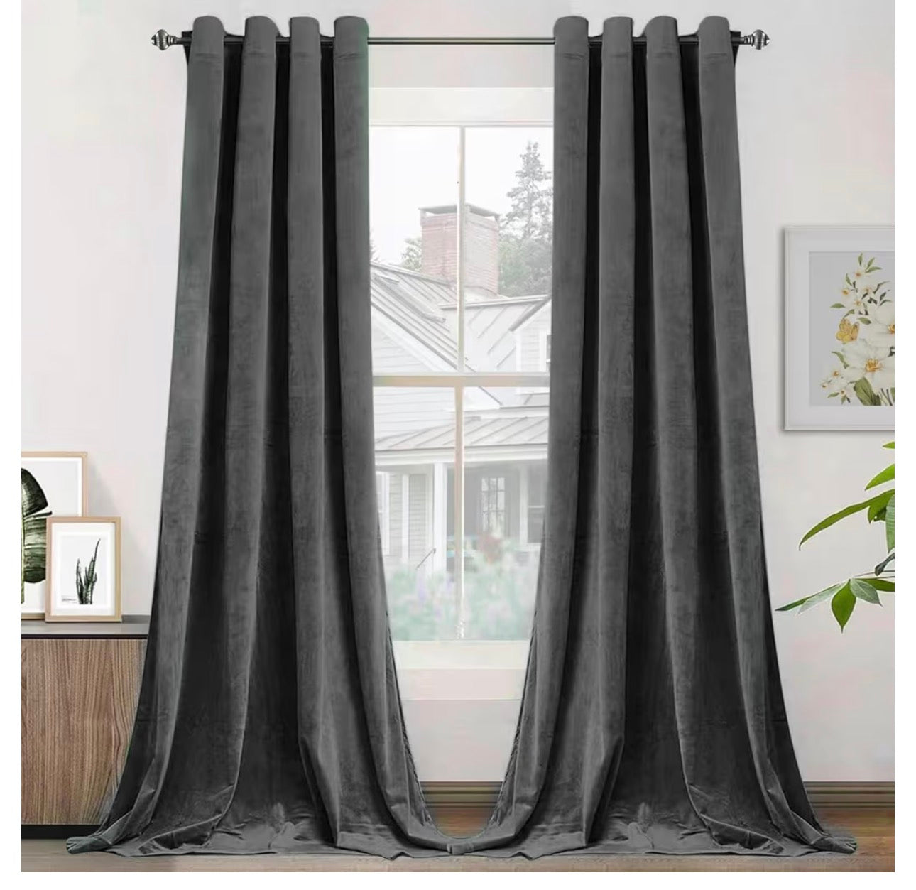 SMILETIME Dark Grey 108 in Long Velvet Curtains with Grommet, Thermal Insulated Super Soft Privacy Noise Reducing Light Filtering Velvet Curtains for Living Room, 2 Panels, Each 52 x 108 inches Long