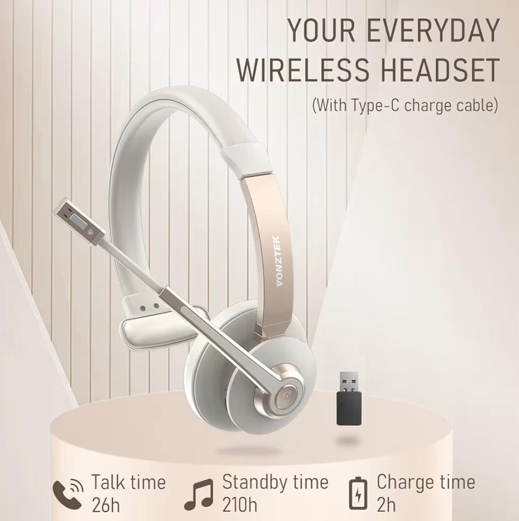 Trucker Bluetooth Headset, Wireless Headset with with Microphone Noise Canceling & USB Dongle, 5.0 Bluetooth Headphones with Mic Mute for Remote Work Cell Phone Computer Office Teams Conference Call
