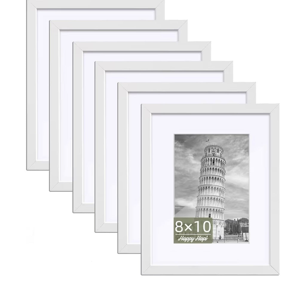 8x10 Picture Frame Set of 6, 8x10 White Picture Frame Display Pictures 5x7 with Mat or 8x10 Without Mat. Wall Hanging Photo Frame or Tabletop Display Gallery Frame (White)