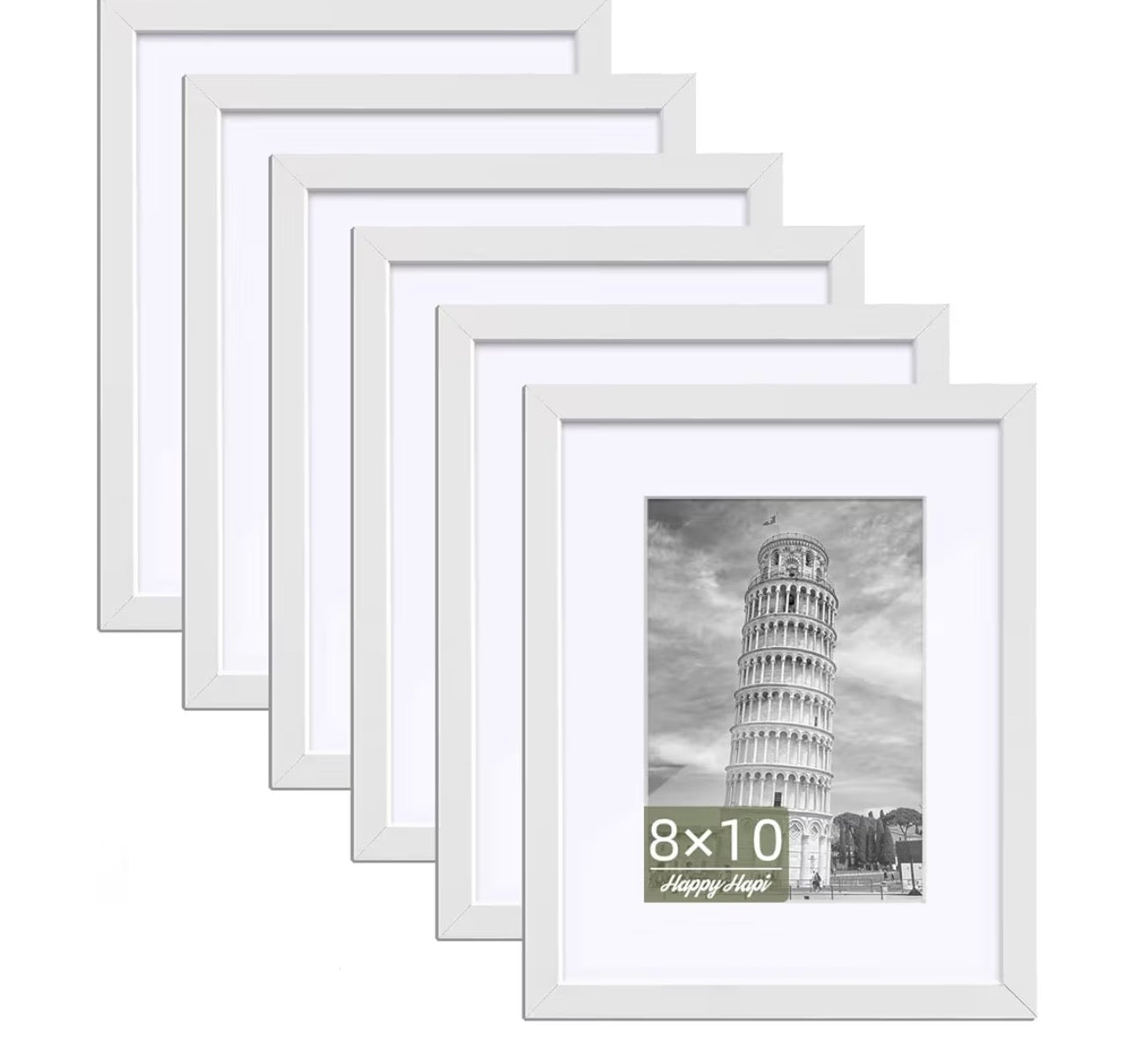 8x10 Picture Frame Set of 6, 8x10 White Picture Frame Display Pictures 5x7 with Mat or 8x10 Without Mat. Wall Hanging Photo Frame or Tabletop Display Gallery Frame (White)