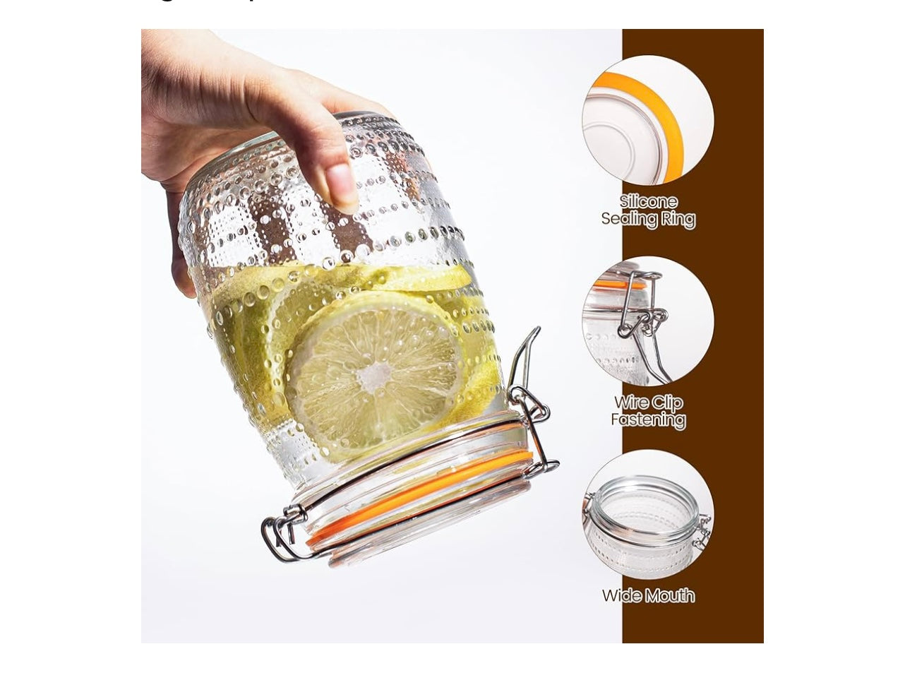 Wacoi 32oz glass mason jars with airtight lids.