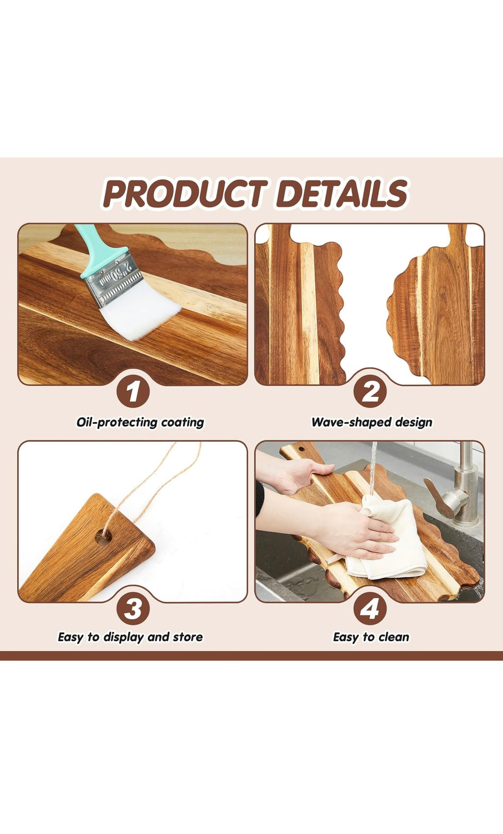 Novabright 2 pcs acacia wood cutting boards