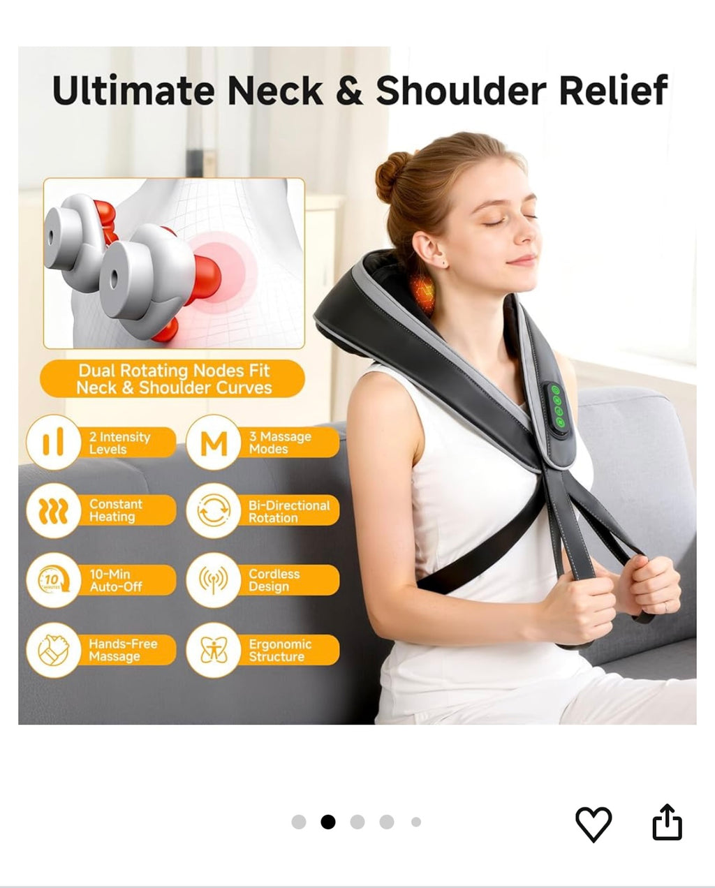 Neck and shoulder massager with heat