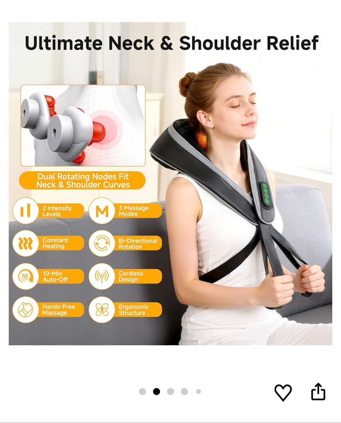 Neck and shoulder massager with heat