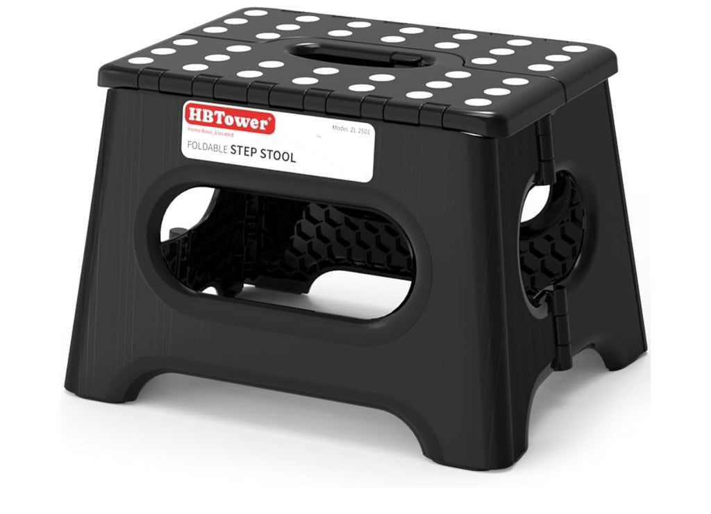 HBTower Folding Step Stool 9 Inch, 600 LBS Capacity with Safety Lock, Black