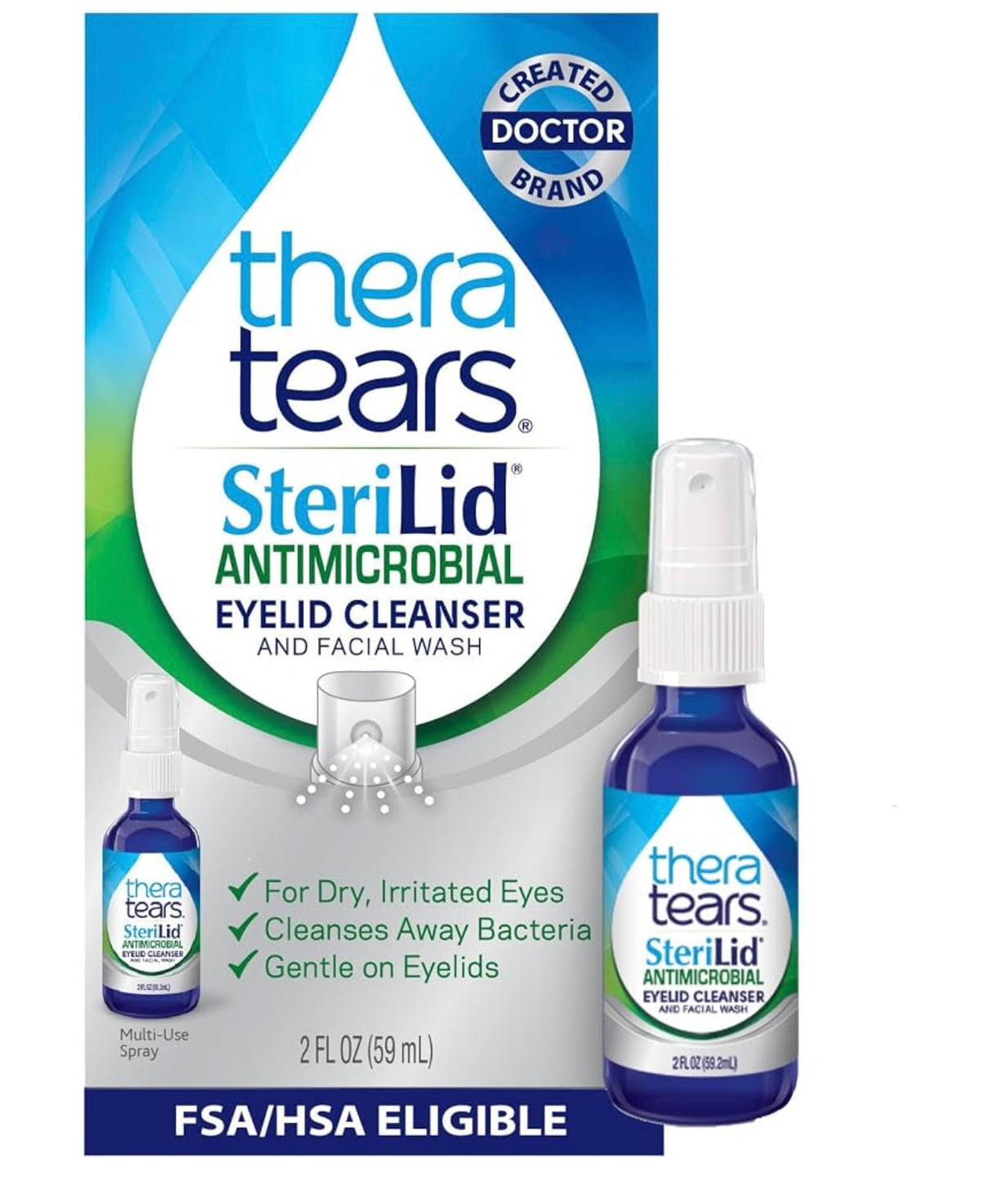 TheraTears SteriLid Antimicrobial Eyelid Cleanser and Face Wash, 2 Fl Oz. Exp 01/2026.