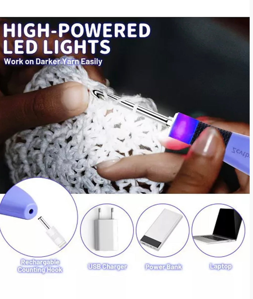 Zcvtbye Rechargeable Lighted Crochet Hook set.