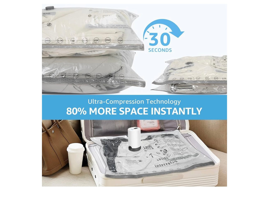 15pack Vacuum Bags For Travel With Rechargeable Pump.