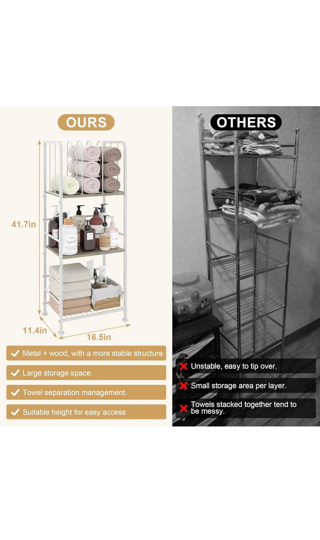 Towel rack free standing 3 tier