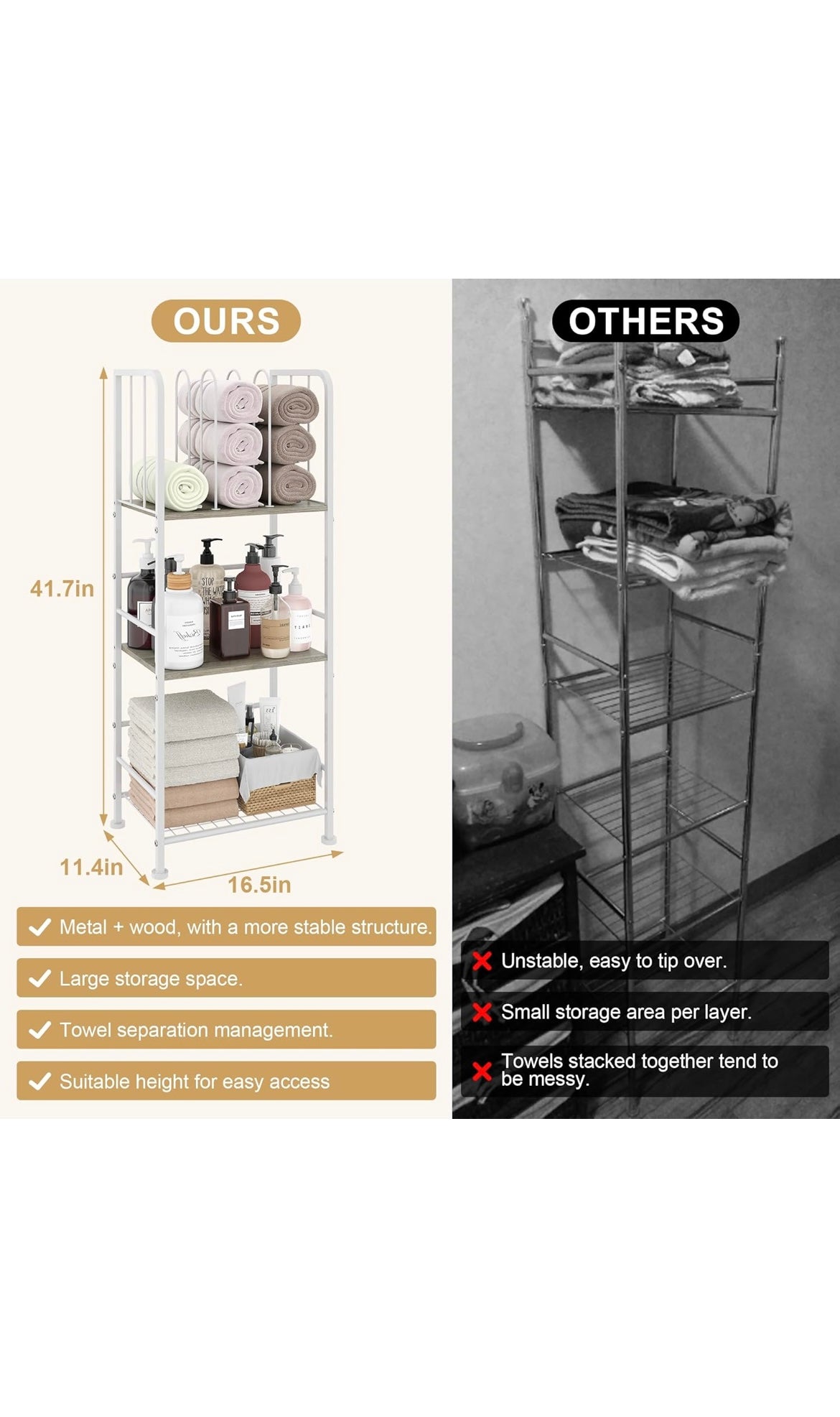 Towel rack free standing 3 tier